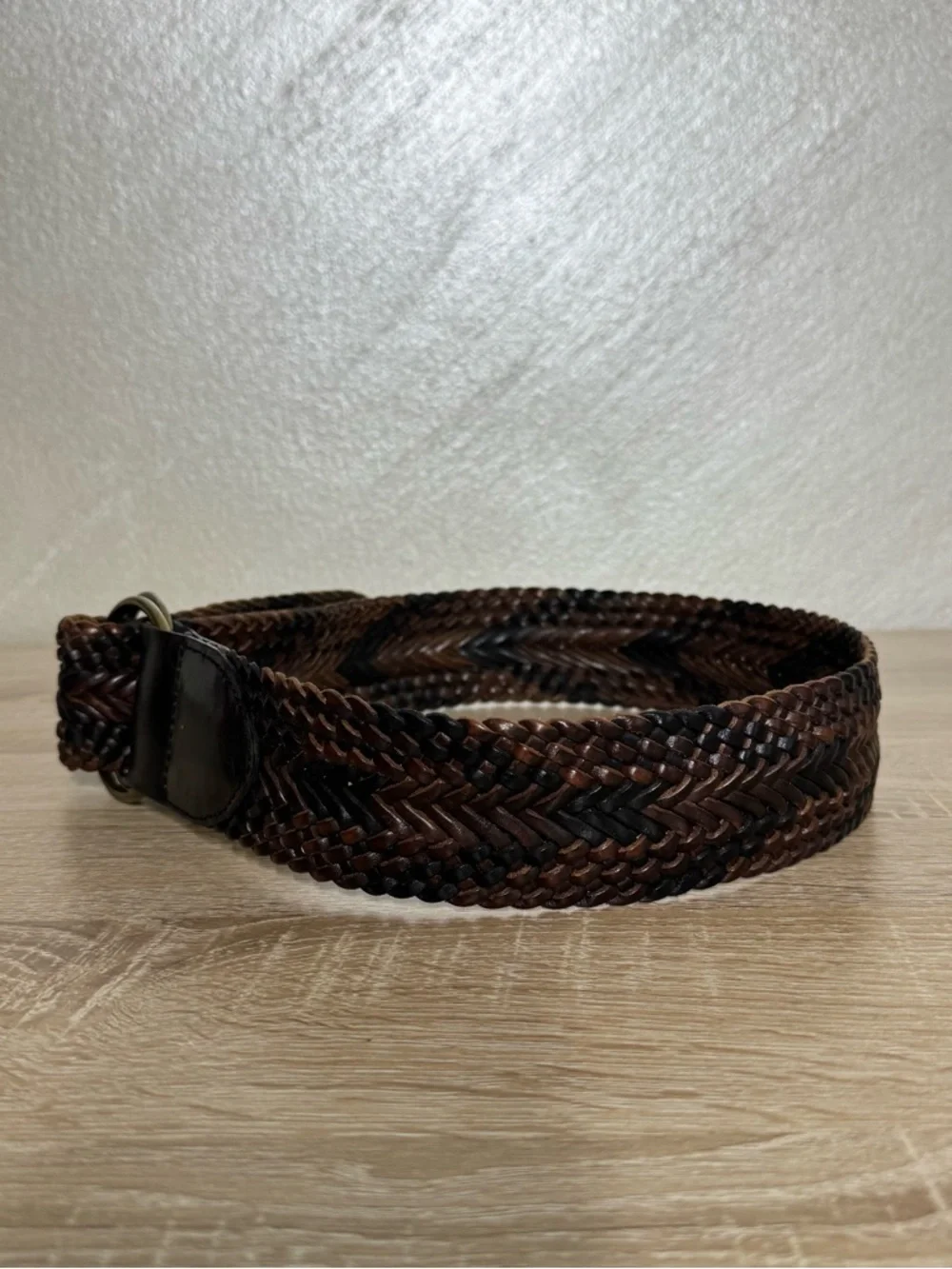 Vintage Talbots Wide Woven Variegated Leather Belt Double Round Brass Closure XS